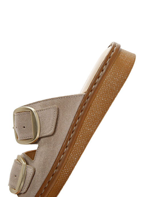 Kadın Bej Tokalı Süet Deri Comfort Terlik 25SFD340110 - Görsel 9