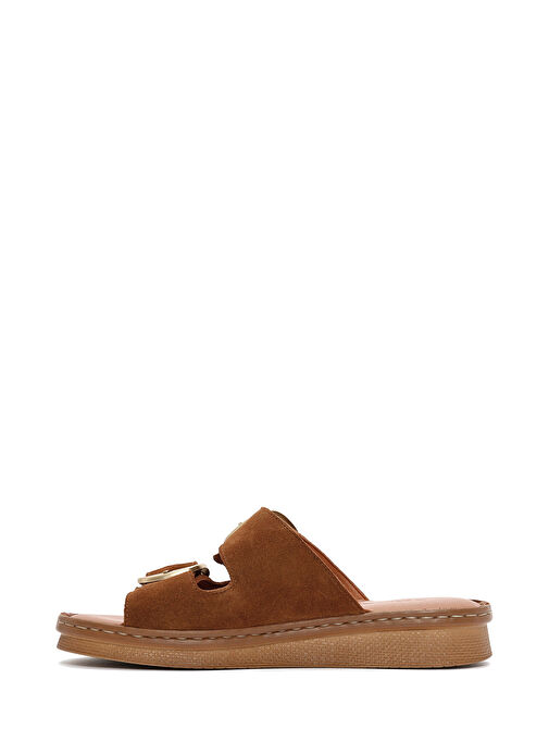 Kadın Taba Tokalı Süet Deri Comfort Terlik 25SFD340110 - Görsel 3