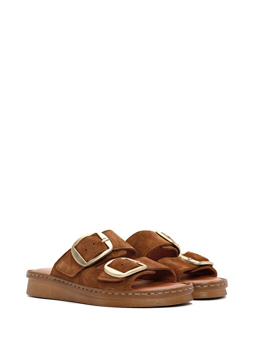 Kadın Taba Tokalı Süet Deri Comfort Terlik 25SFD340110 - Görsel 4