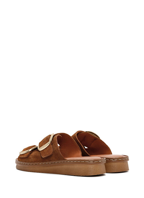 Kadın Taba Tokalı Süet Deri Comfort Terlik 25SFD340110 - Görsel 6