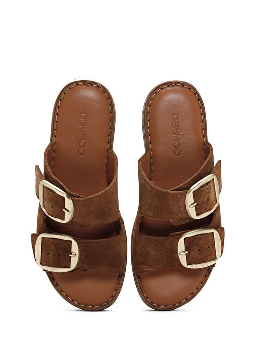 Kadın Taba Tokalı Süet Deri Comfort Terlik 25SFD340110 - Görsel 7