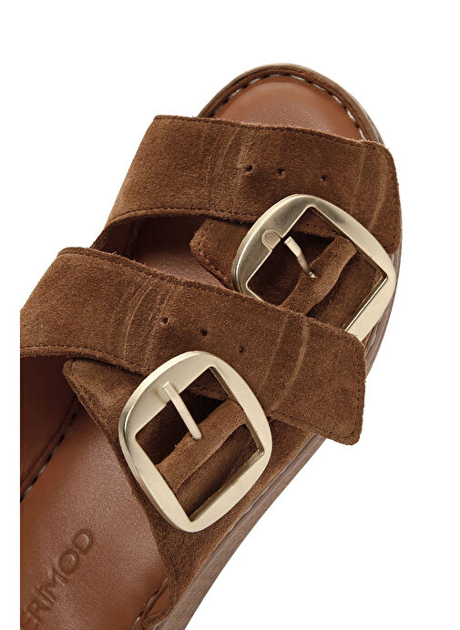 Kadın Taba Tokalı Süet Deri Comfort Terlik 25SFD340110 - Görsel 8