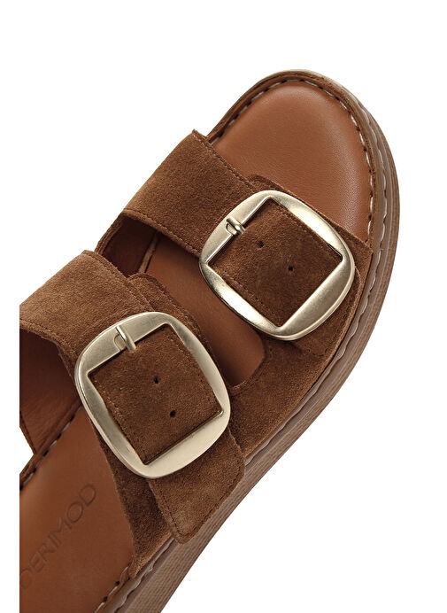 Kadın Taba Tokalı Süet Deri Comfort Terlik 25SFD340110 - Görsel 9