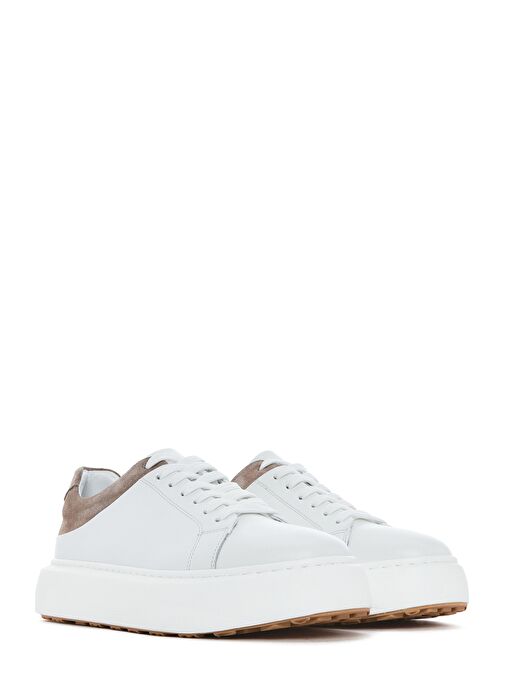 Erkek Beyaz Bağcıklı Kalın Tabanlı Deri Sneaker 25SFD641618 - Görsel 4