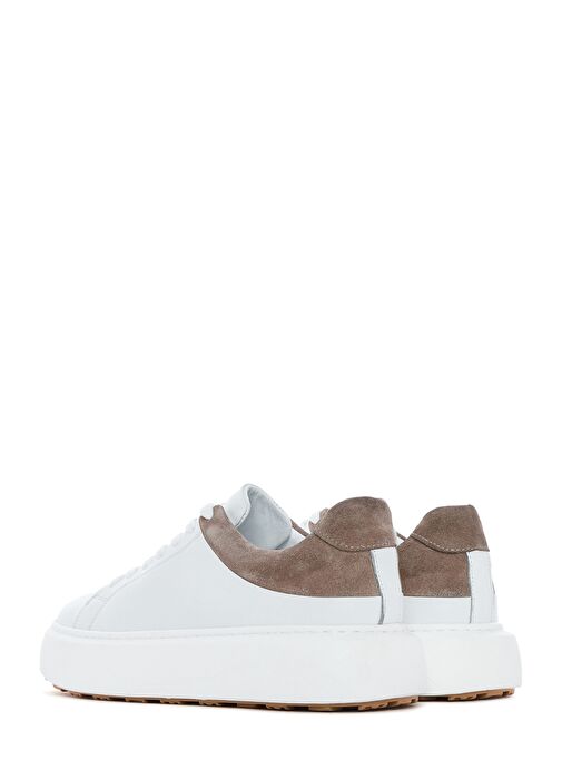 Erkek Beyaz Bağcıklı Kalın Tabanlı Deri Sneaker 25SFD641618 - Görsel 6
