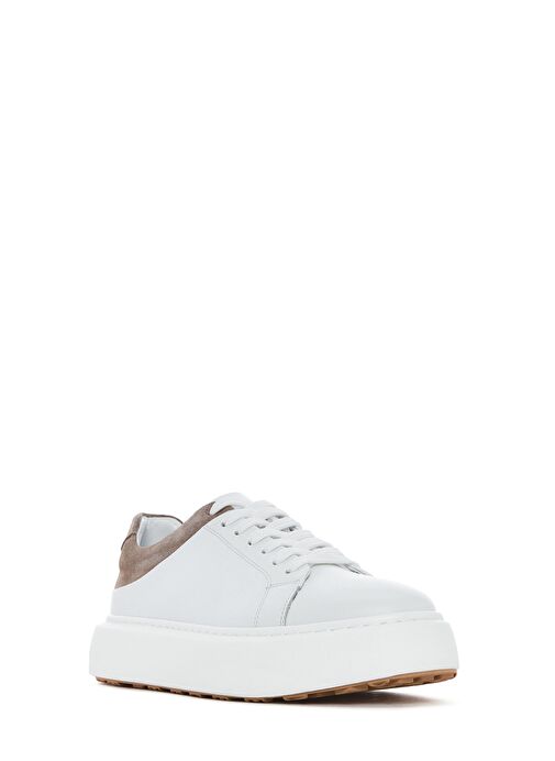Erkek Beyaz Bağcıklı Kalın Tabanlı Deri Sneaker 25SFD641618 - Görsel 7