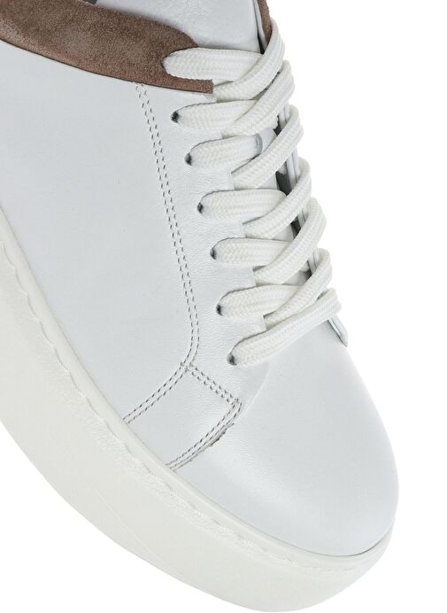 Erkek Beyaz Bağcıklı Kalın Tabanlı Deri Sneaker 25SFD641618 - Görsel 9