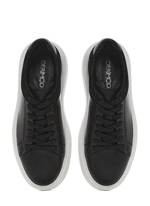 Erkek Siyah Bağcıklı Kalın Tabanlı Deri Sneaker 25SFD641618 - Görsel 8