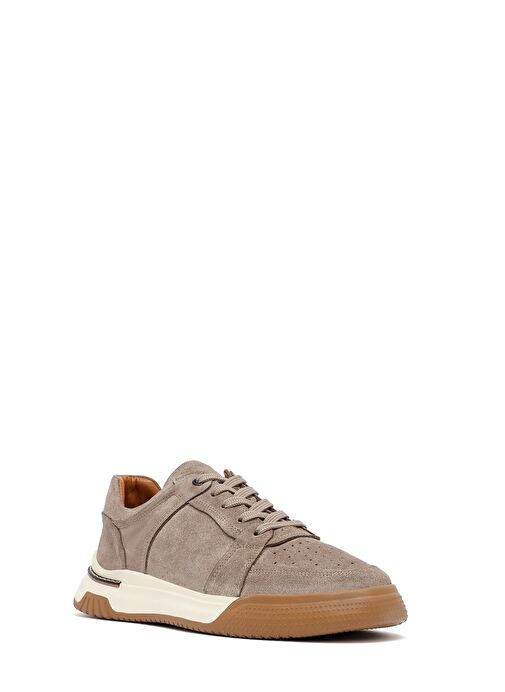 Erkek Bej Bağcıklı Süet Deri Sneaker 25SFD641710 - Görsel 7