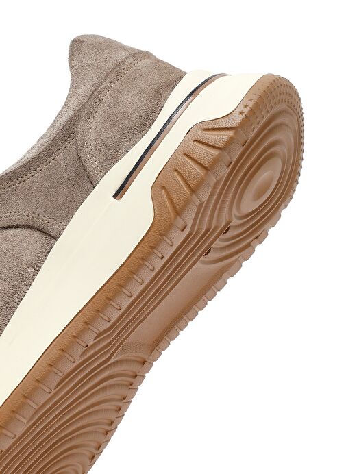Erkek Bej Bağcıklı Süet Deri Sneaker 25SFD641710 - Görsel 9