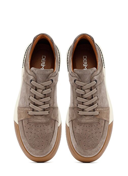 Erkek Bej Bağcıklı Süet Deri Sneaker 25SFD641710 - Görsel 8