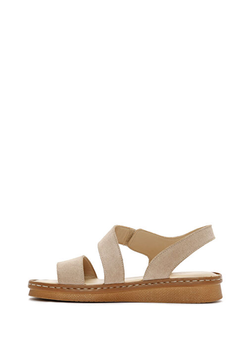 Kadın Bej Süet Deri Comfort Sandalet 25SFD340210 - Görsel 3