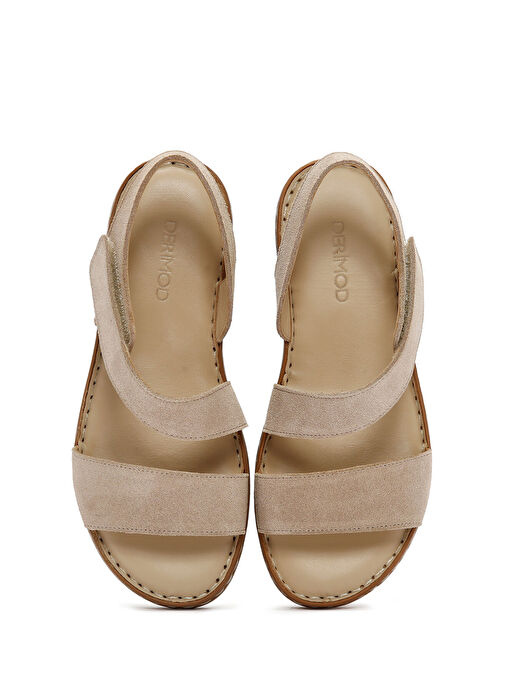 Kadın Bej Süet Deri Comfort Sandalet 25SFD340210 - Görsel 7