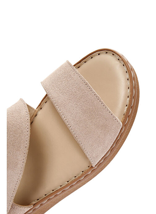 Kadın Bej Süet Deri Comfort Sandalet 25SFD340210 - Görsel 9