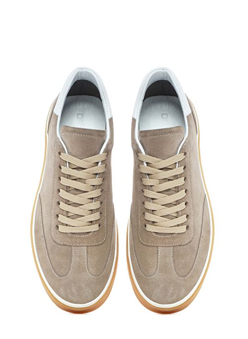 Erkek Bej Bağcıklı Süet Deri Sneaker 25SFD641910 - Görsel 8