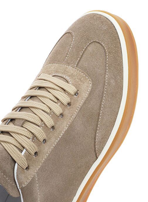 Erkek Bej Bağcıklı Süet Deri Sneaker 25SFD641910 - Görsel 9