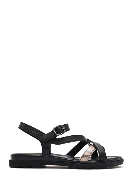 Kadın Siyah Bilekten Tokalı Deri Sandalet 25SFD341614 - Görsel 2