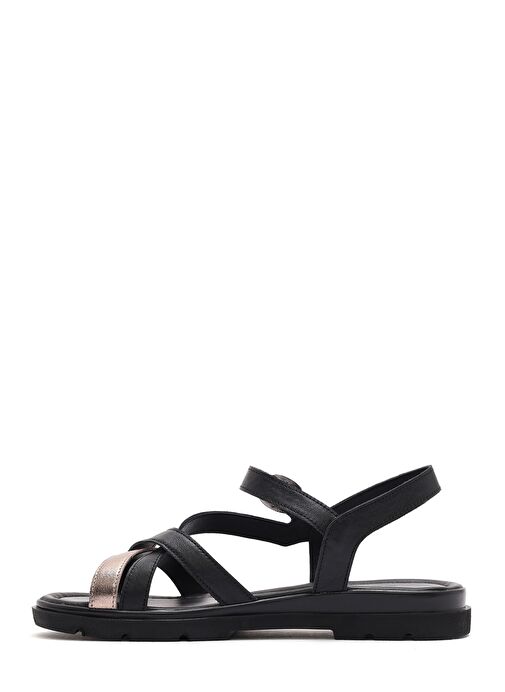 Kadın Siyah Bilekten Tokalı Deri Sandalet 25SFD341614 - Görsel 3