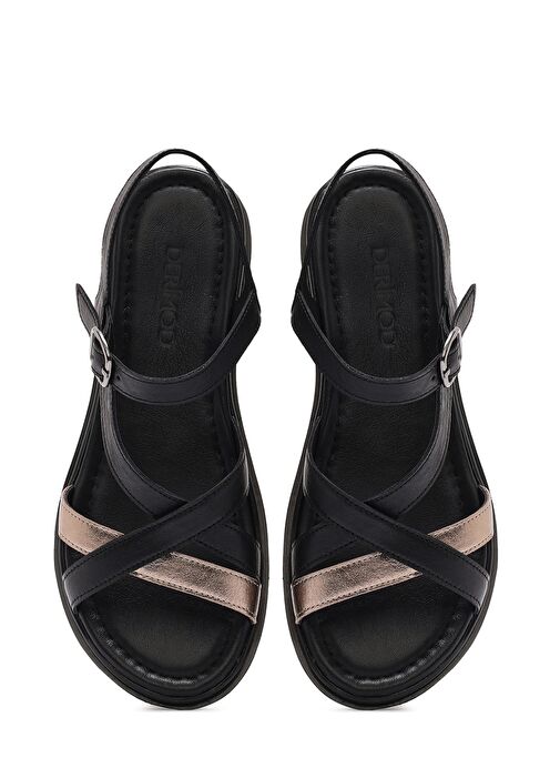 Kadın Siyah Bilekten Tokalı Deri Sandalet 25SFD341614 - Görsel 8