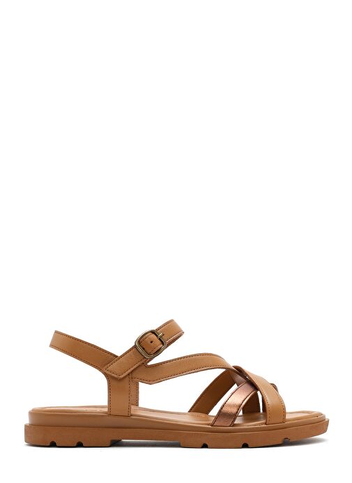 Kadın Taba Bilekten Tokalı Deri Sandalet 25SFD341614 - Görsel 2