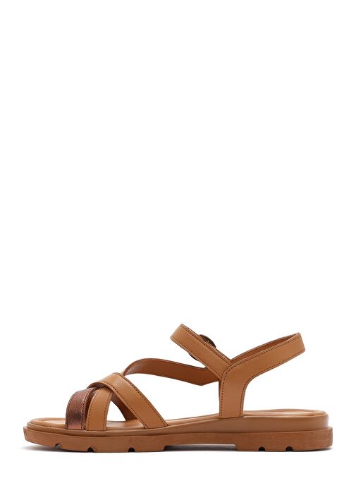 Kadın Taba Bilekten Tokalı Deri Sandalet 25SFD341614 - Görsel 3