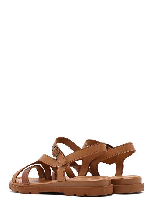 Kadın Taba Bilekten Tokalı Deri Sandalet 25SFD341614 - Görsel 6