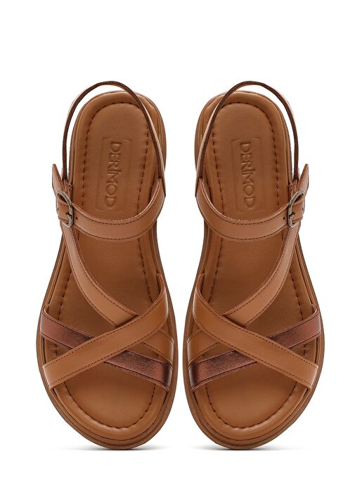 Kadın Taba Bilekten Tokalı Deri Sandalet 25SFD341614 - Görsel 7