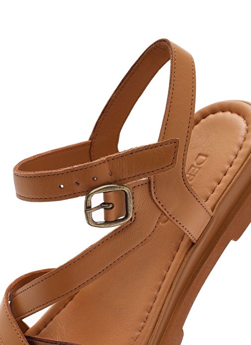 Kadın Taba Bilekten Tokalı Deri Sandalet 25SFD341614 - Görsel 9