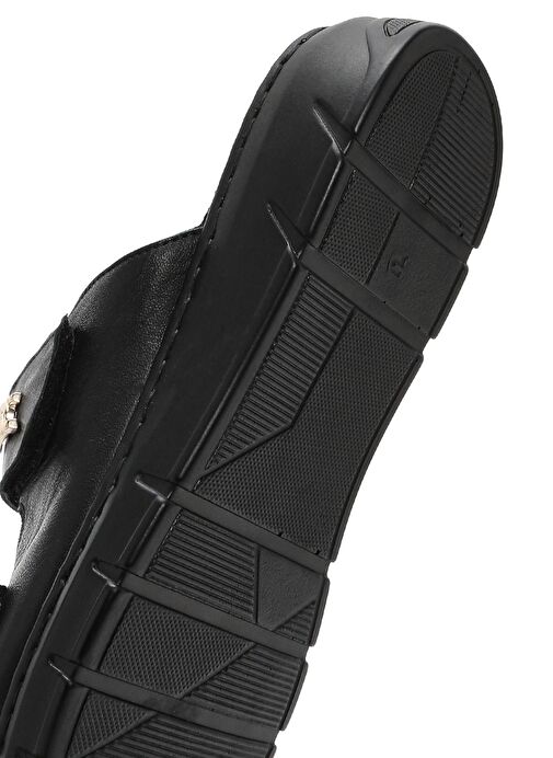 Kadın Siyah Çift Bantlı Deri Comfort Terlik 25SFD341218 - Görsel 9