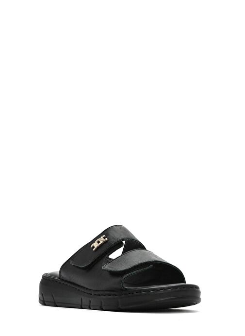 Kadın Siyah Çift Bantlı Deri Comfort Terlik 25SFD341218 - Görsel 7