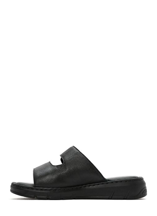 Kadın Siyah Çift Bantlı Deri Comfort Terlik 25SFD341218 - Görsel 3