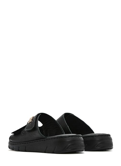 Kadın Siyah Çift Bantlı Deri Comfort Terlik 25SFD341218 - Görsel 6