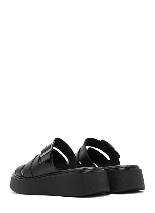 Kadın Siyah Tokalı Kalın Tabanlı Deri Comfort Terlik 25SFD341318 - Görsel 6