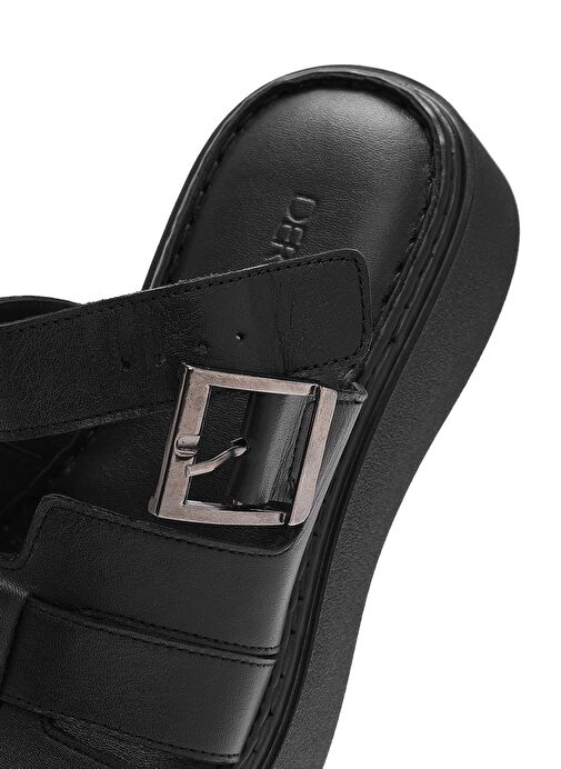 Kadın Siyah Tokalı Kalın Tabanlı Deri Comfort Terlik 25SFD341318 - Görsel 9