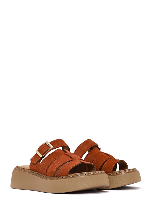 Kadın Tarçın Kalın Tabanlı Süet Deri Comfort Terlik 25SFD341310 - Görsel 4