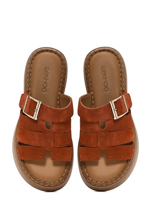 Kadın Tarçın Kalın Tabanlı Süet Deri Comfort Terlik 25SFD341310 - Görsel 8