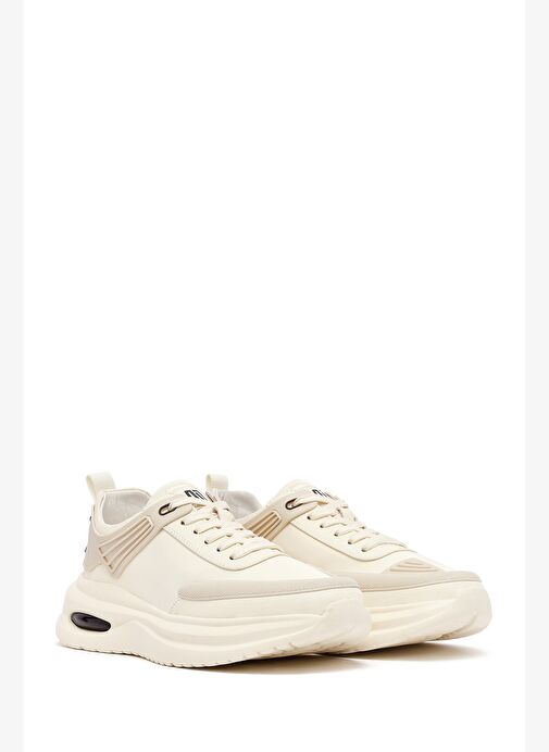 Erkek Bej Bağcıklı Kalın Tabanlı Kumaş Sneaker 25SFD69226F - Görsel 4
