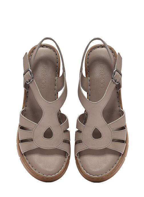 Kadın Vizon Bilekten Bantlı Dolgu Topuklu Deri Comfort Sandalet 25SFD341918 - Görsel 8