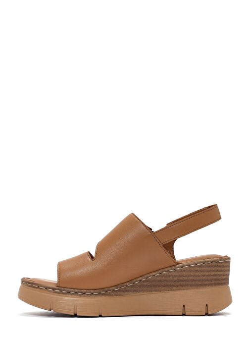 Kadın Taba Bantlı Dolgu Topuklu Deri Comfort Sandalet 25SFD342018 - Görsel 3