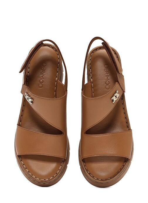 Kadın Taba Bantlı Dolgu Topuklu Deri Comfort Sandalet 25SFD342018 - Görsel 8