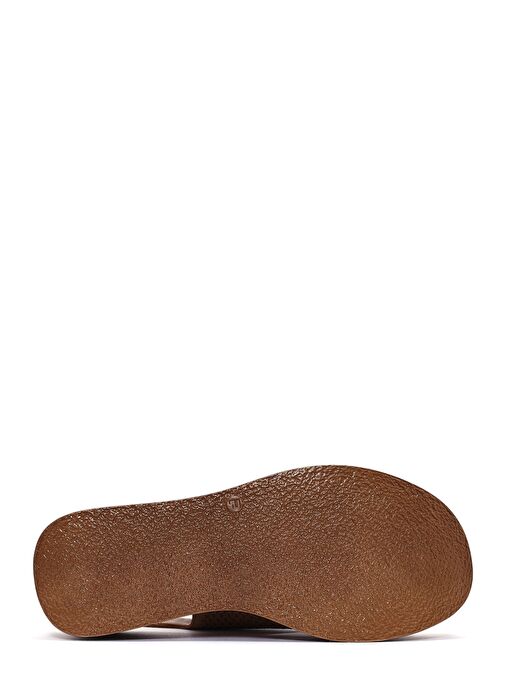 Kadın Taba Bilekten Bağlamalı Baskılı Dolgu Topuklu Deri Comfort Sandalet 25SFD342126 - Görsel 6