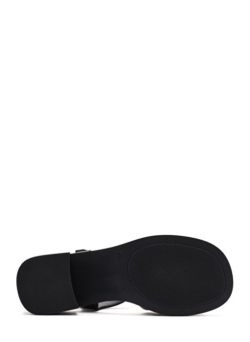 Kadın Siyah Bilekten Bağlamalı Kalın Topuklu Deri Sandalet 25SFD342918 - Görsel 6