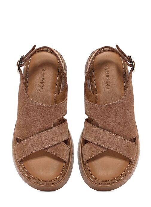 Kadın Pudra Bilekten Tokalı Kalın Tabanlı Süet Deri Comfort Sandalet 25SFD342310 - Görsel 8