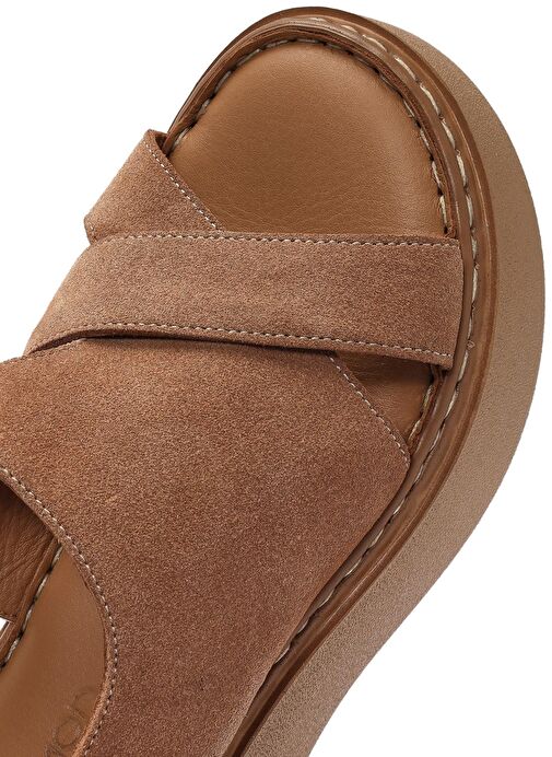 Kadın Pudra Bilekten Tokalı Kalın Tabanlı Süet Deri Comfort Sandalet 25SFD342310 - Görsel 9