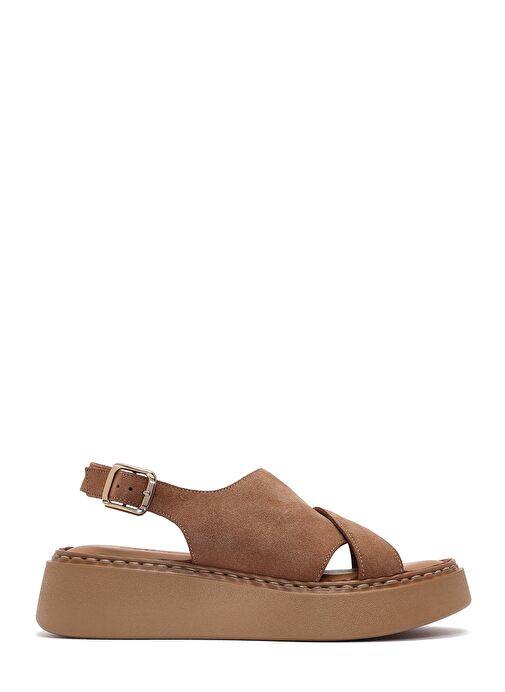 Kadın Pudra Bilekten Tokalı Kalın Tabanlı Süet Deri Comfort Sandalet 25SFD342310 - Görsel 2