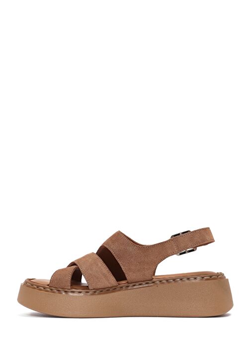 Kadın Pudra Bilekten Tokalı Kalın Tabanlı Süet Deri Comfort Sandalet 25SFD342310 - Görsel 3