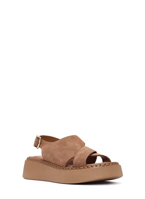 Kadın Pudra Bilekten Tokalı Kalın Tabanlı Süet Deri Comfort Sandalet 25SFD342310 - Görsel 7