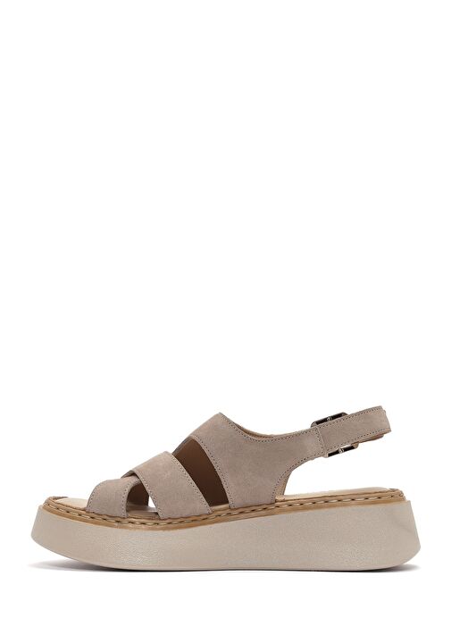 Kadın Vizon Bilekten Tokalı Kalın Tabanlı Süet Deri Comfort Sandalet 25SFD342310 - Görsel 3