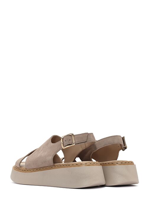 Kadın Vizon Bilekten Tokalı Kalın Tabanlı Süet Deri Comfort Sandalet 25SFD342310 - Görsel 6