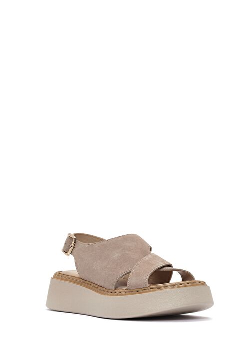 Kadın Vizon Bilekten Tokalı Kalın Tabanlı Süet Deri Comfort Sandalet 25SFD342310 - Görsel 7